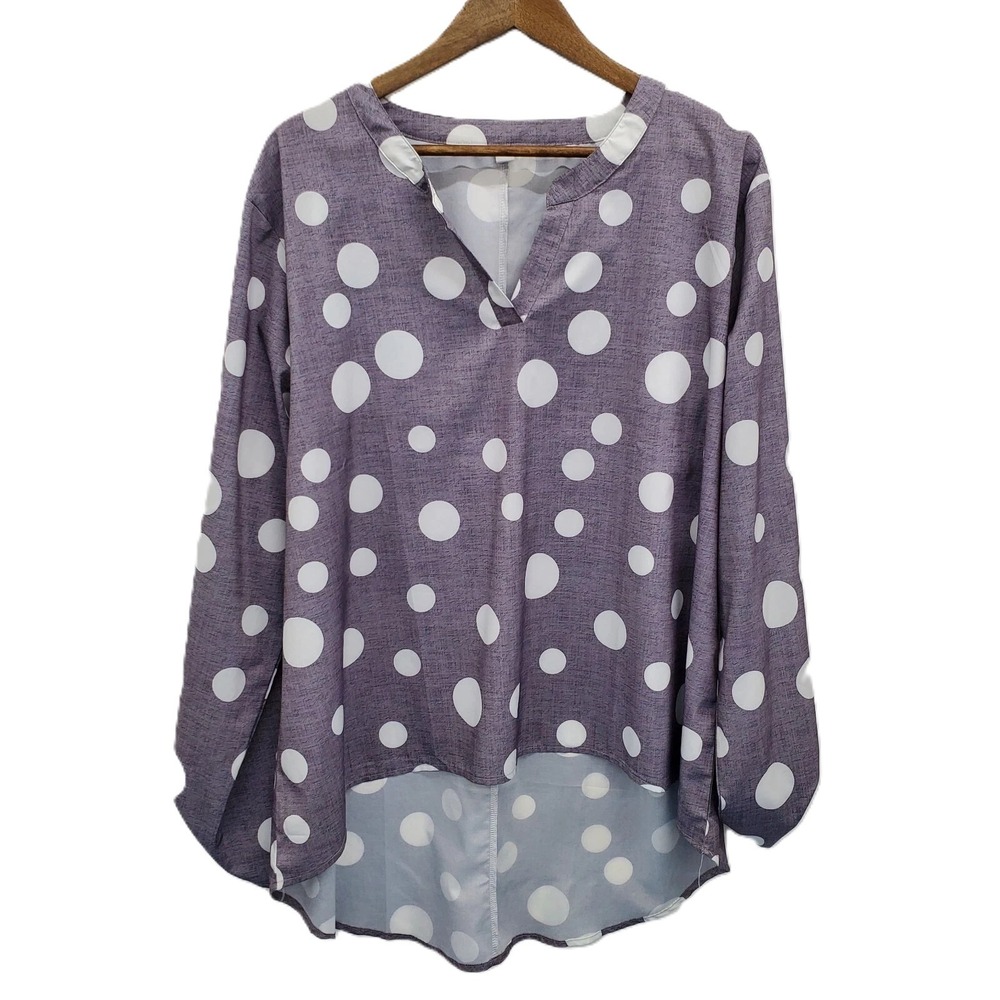 Womens Purple Polka Dot Tunic Blouse High Low Hem Long Sleeve XXL Cottagecore